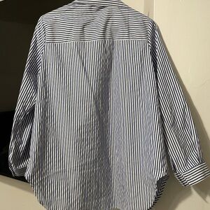 Blue and white stripe blouse, No specific brand. No stains, rips, or holes.